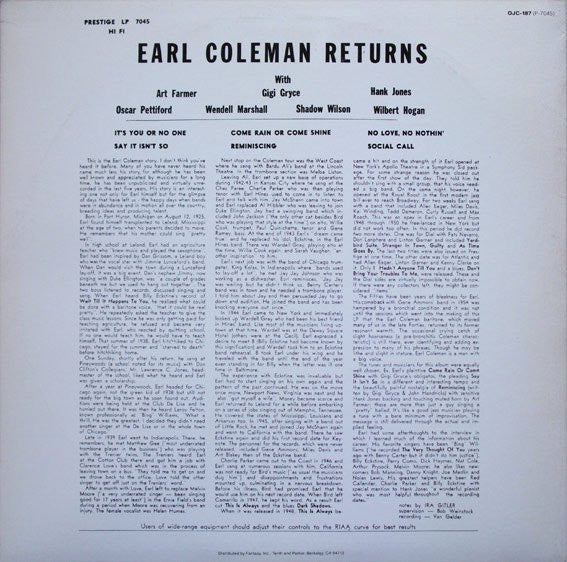 Earl Coleman ~ Returns (Vinyl) - Djungel & Jazz