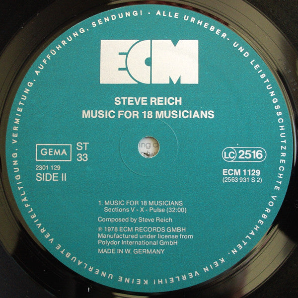 Steve Reich : Music For 18 Musicians (LP, Album)