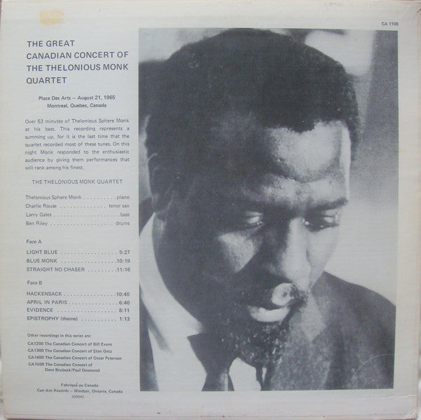 The Thelonious Monk Quartet ~ The Canadian Concert Of Thelonious Monk (Vinyl) - Djungel & Jazz