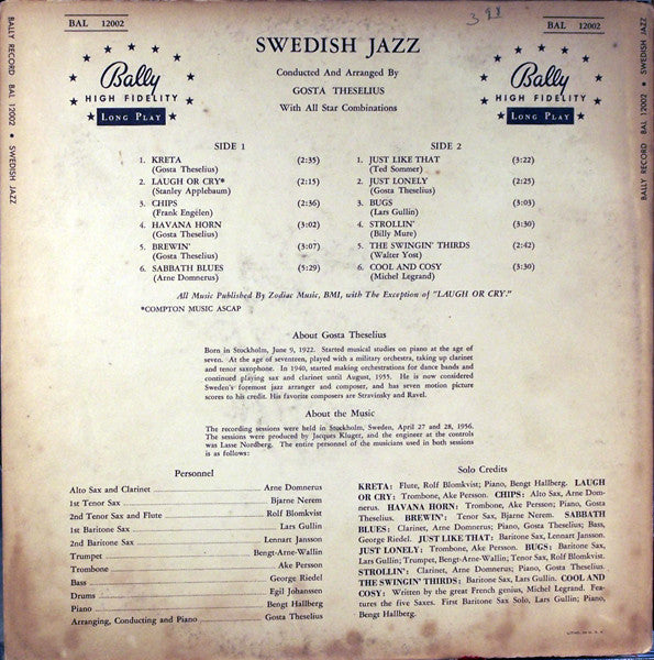 Gösta Theselius And All Stars ~ Swedish Jazz (Vinyl) - Djungel & Jazz