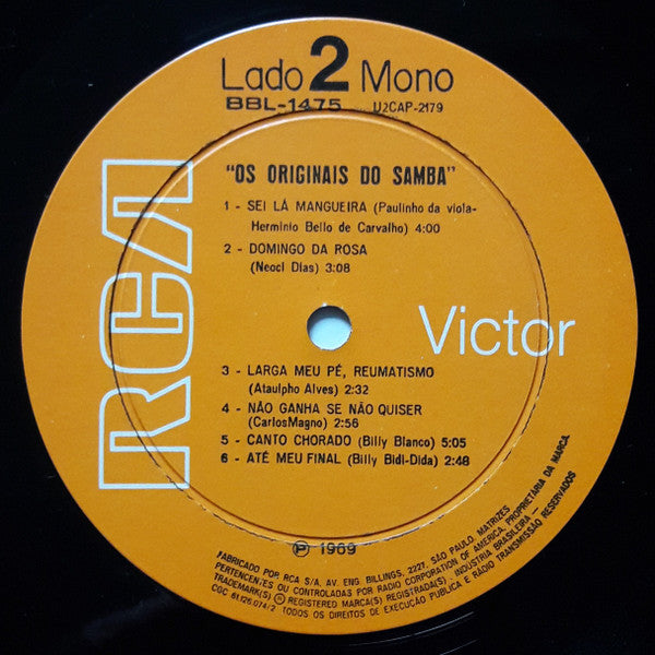 Os Originais Do Samba : Os Originais Do Samba (LP, Album, Mono)