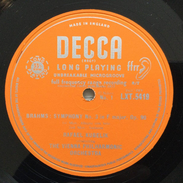 Brahms, Kubelik, The Vienna Philharmonic Orchestra ~ Symphony No. 3 In F Major (Vinyl) - Djungel & Jazz