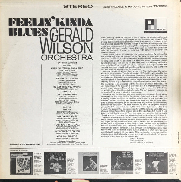 Gerald Wilson Orchestra ~ Feelin' Kinda Blues (Vinyl) - Djungel & Jazz