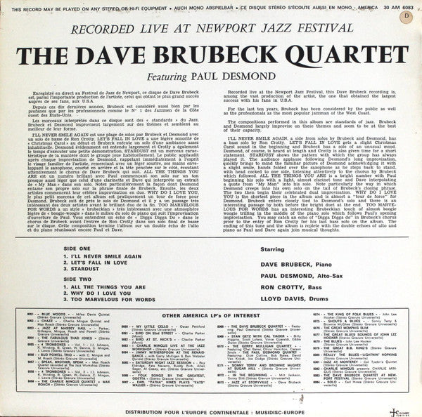 The Dave Brubeck Quartet Featuring: Paul Desmond ~ Recorded Live At Newport Jazz Festival (Vinyl) - Djungel & Jazz