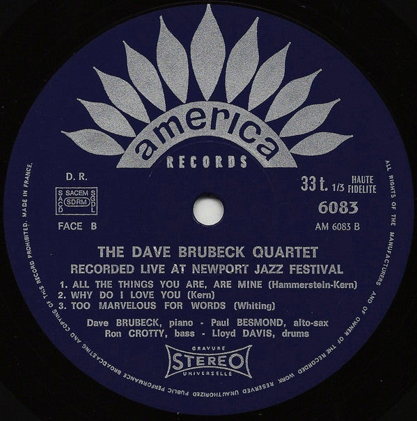 The Dave Brubeck Quartet Featuring: Paul Desmond ~ Recorded Live At Newport Jazz Festival (Vinyl) - Djungel & Jazz