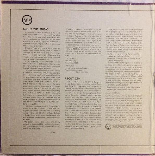Tony Scott ~ Music For Zen Meditation And Other Joys (Vinyl) - Djungel & Jazz