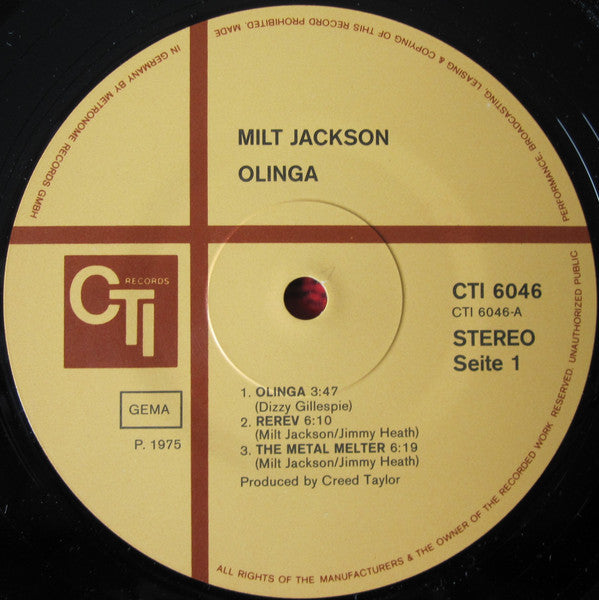 Milt Jackson : Olinga (LP, Album, Gat)