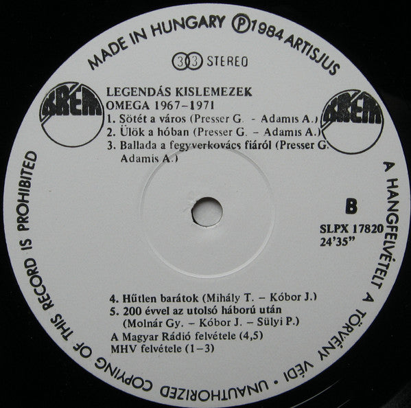 Omega (5) : Legendás Kislemezek 1967-1971 (LP, Comp)