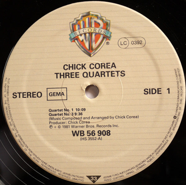 Chick Corea ~ Three Quartets (Vinyl) - Djungel & Jazz