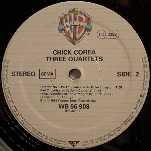 Chick Corea ~ Three Quartets (Vinyl) - Djungel & Jazz