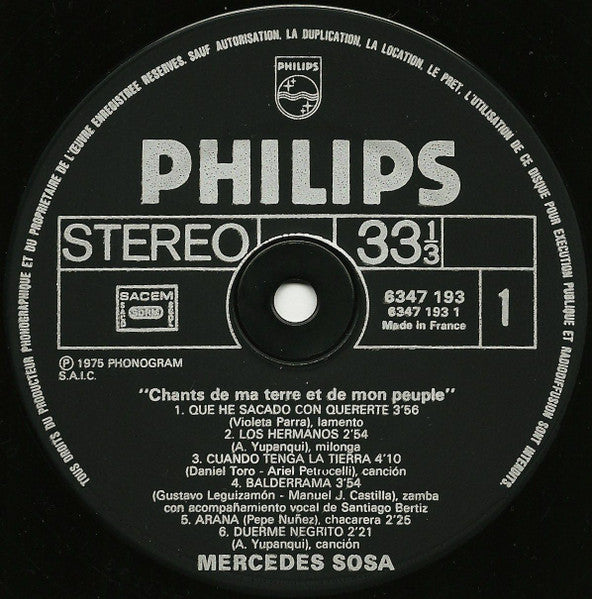 Mercedes Sosa ~ Chants De Ma Terre Et De Mon Peuple (Vinyl) - Djungel & Jazz