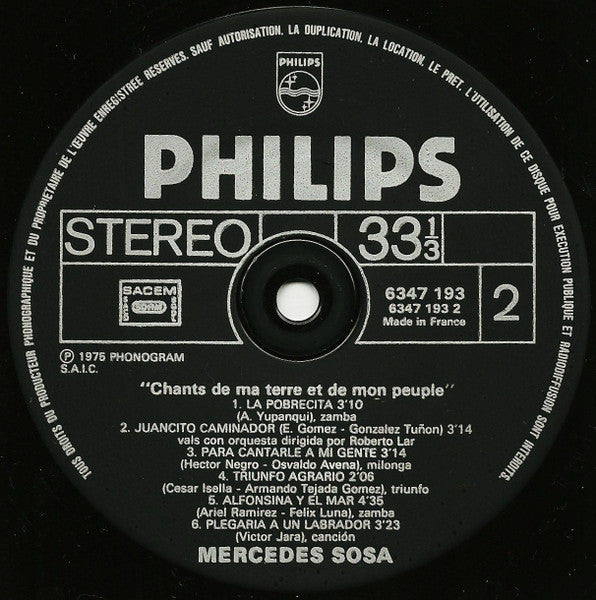 Mercedes Sosa ~ Chants De Ma Terre Et De Mon Peuple (Vinyl) - Djungel & Jazz
