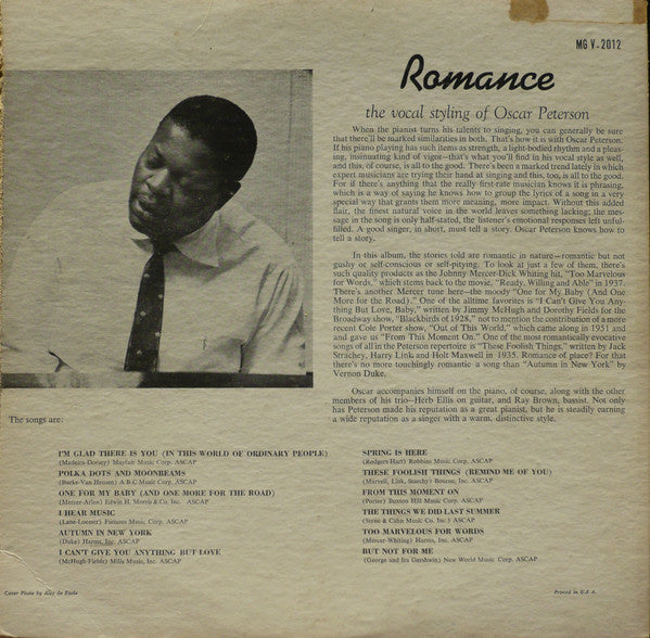 Oscar Peterson ~ Romance - The Vocal Styling Of Oscar Peterson (Vinyl) - Djungel & Jazz