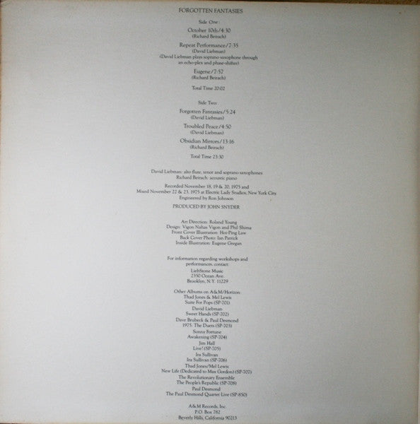 David Liebman / Richard Beirach : Forgotten Fantasies (LP, Album, Gat)