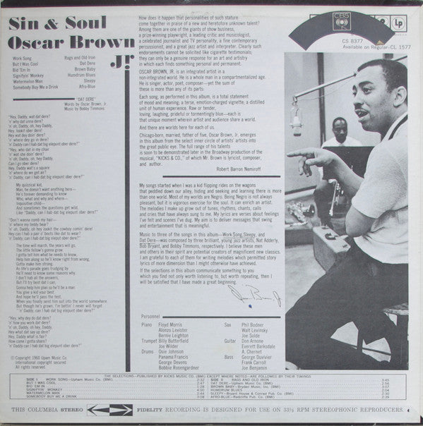 Oscar Brown Jr. ~ Sin & Soul (Vinyl) - Djungel & Jazz
