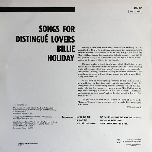 Billie Holiday ~ Songs For Distingué Lovers (Vinyl) - Djungel & Jazz