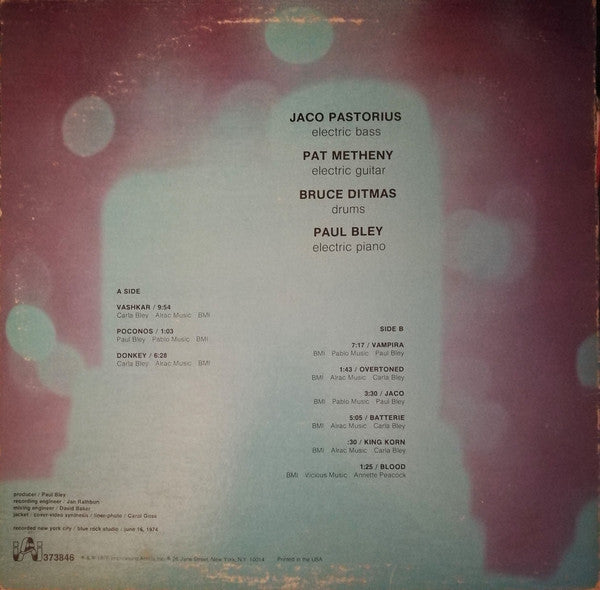 Jaco Pastorius / Pat Metheny / Bruce Ditmas / Paul Bley ~ Jaco (Vinyl) - Djungel & Jazz