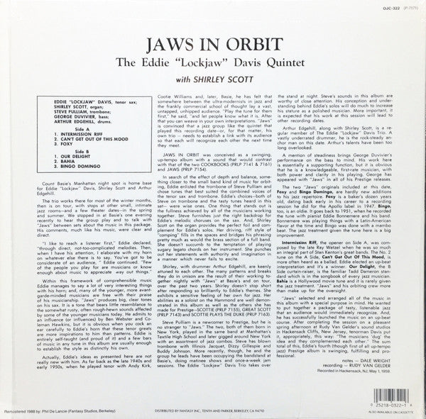 The Eddie "Lockjaw" Davis Quintet With Shirley Scott ~ Jaws In Orbit (Vinyl) - Djungel & Jazz
