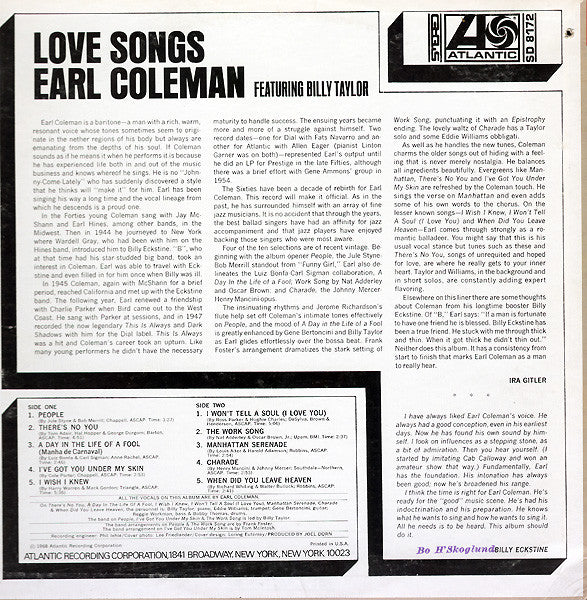 Earl Coleman Featuring Billy Taylor ~ Love Songs (Vinyl) - Djungel & Jazz