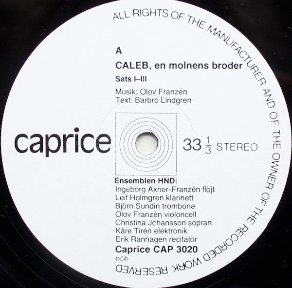 Olov Franzén ~ Caleb En Molnens Broder (Vinyl) - Djungel & Jazz