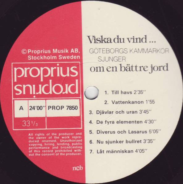 Göteborgs Kammarkör ~ Viska Du Vind... Göteborgs Kammarkör Sjunger Om En Bättre Jord (Vinyl) - Djungel & Jazz