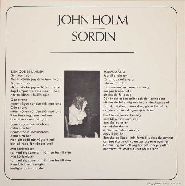 John Holm : Sordin (LP, Album, RP)