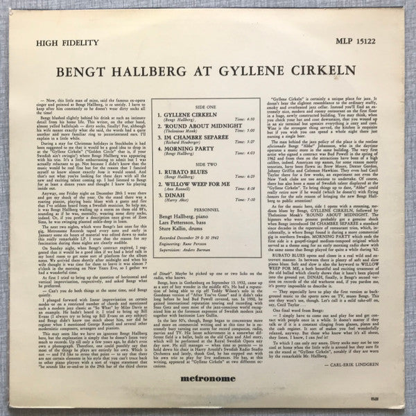 Bengt Hallberg ~ At Gyllene Cirkeln (Vinyl) - Djungel & Jazz