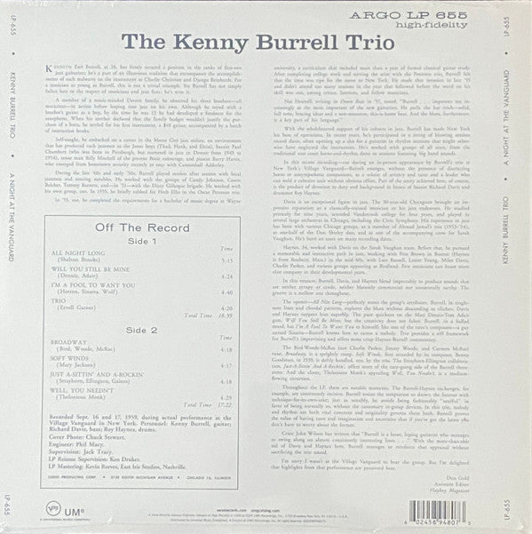 The Kenny Burrell Trio ~ A Night At The Vanguard (Vinyl) - Djungel & Jazz