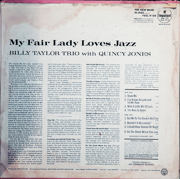 Billy Taylor Trio With Quincy Jones ~ My Fair Lady Loves Jazz (Vinyl) - Djungel & Jazz