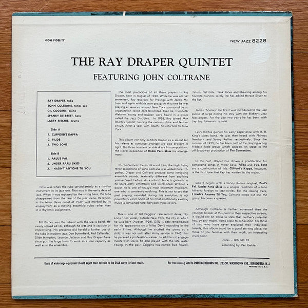 The Ray Draper Quintet Featuring John Coltrane ~ The Ray Draper Quintet Featuring John Coltrane (Vinyl) - Djungel & Jazz