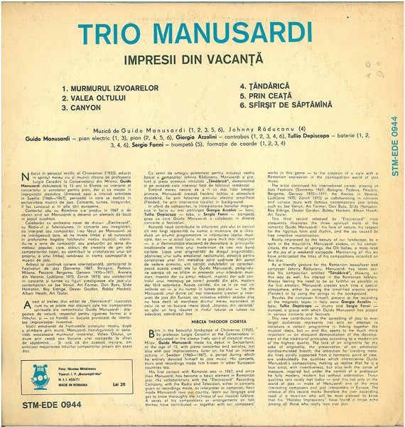 The Guido Manusardi Trio ~ Impresii Din Vacanță (Vinyl) - Djungel & Jazz
