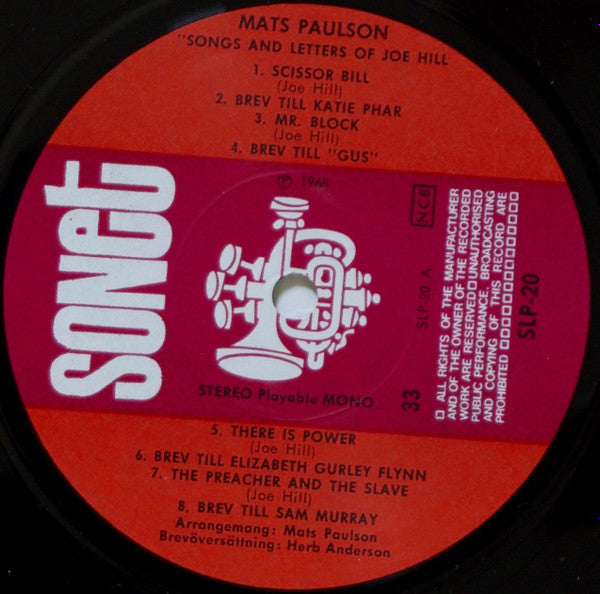 Mats Paulson ~ Songs And Letters Of Joe Hill (Vinyl) - Djungel & Jazz
