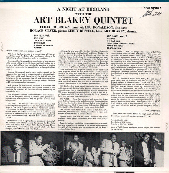 Art Blakey Quintet ~ A Night At Birdland (Volume 1) (Vinyl) - Djungel & Jazz