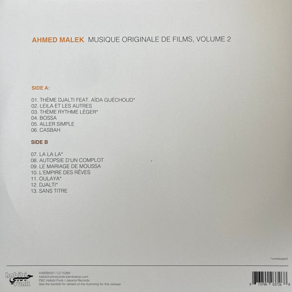 Ahmed Malek ~ Musique Originale De Films, Volume 2 (Vinyl) - Djungel & Jazz