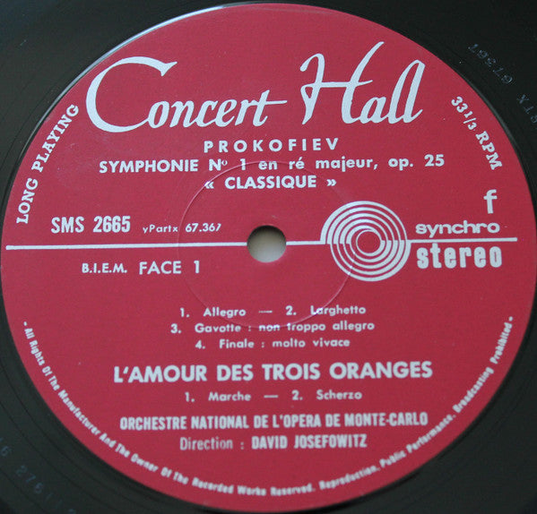 Prokofiev, Orchestre National De L'Opéra De Monte-Carlo, David Josefowitz ~ Symphonie Classique / Lieutenant Kijé / L'Amour Des Trois Oranges (Vinyl) - Djungel & Jazz