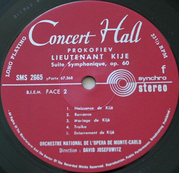 Prokofiev, Orchestre National De L'Opéra De Monte-Carlo, David Josefowitz ~ Symphonie Classique / Lieutenant Kijé / L'Amour Des Trois Oranges (Vinyl) - Djungel & Jazz