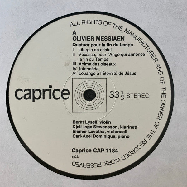 Olivier Messiaen ~ Quatuor Pour La Fin Du Temps - Kvartett För Tidens Ände (Vinyl) - Djungel & Jazz