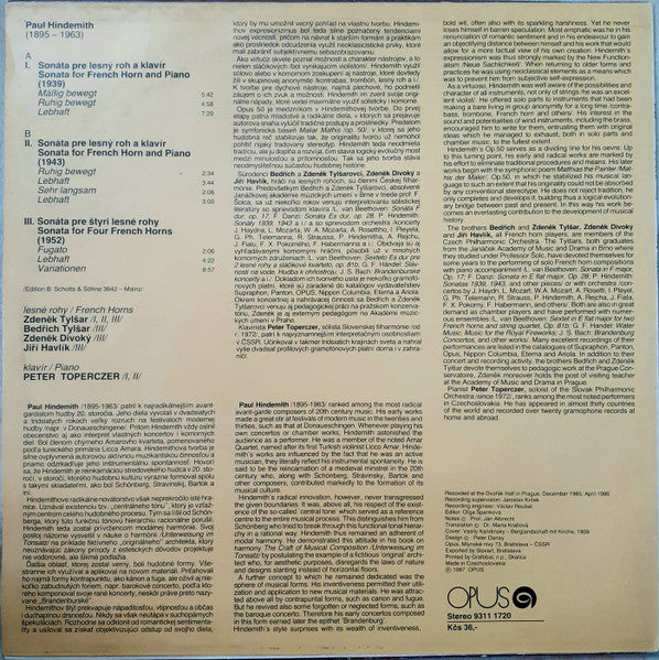 Paul Hindemith ~ Horn Sonatas (Vinyl) - Djungel & Jazz