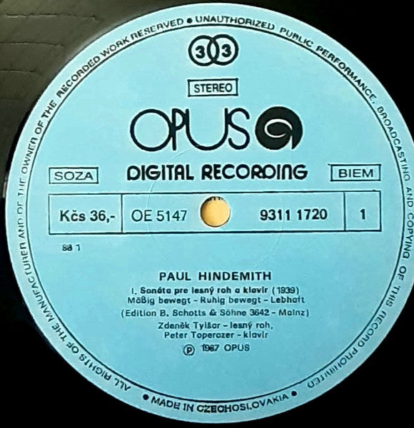 Paul Hindemith ~ Horn Sonatas (Vinyl) - Djungel & Jazz