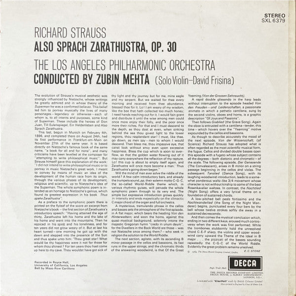 Richard Strauss, Los Angeles Philharmonic Orchestra, Zubin Mehta ~ Also Sprach Zarathustra (Vinyl) - Djungel & Jazz