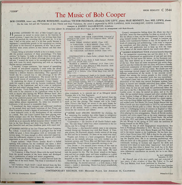 Bob Cooper ~ Coop! The Music Of Bob Cooper (Vinyl) - Djungel & Jazz