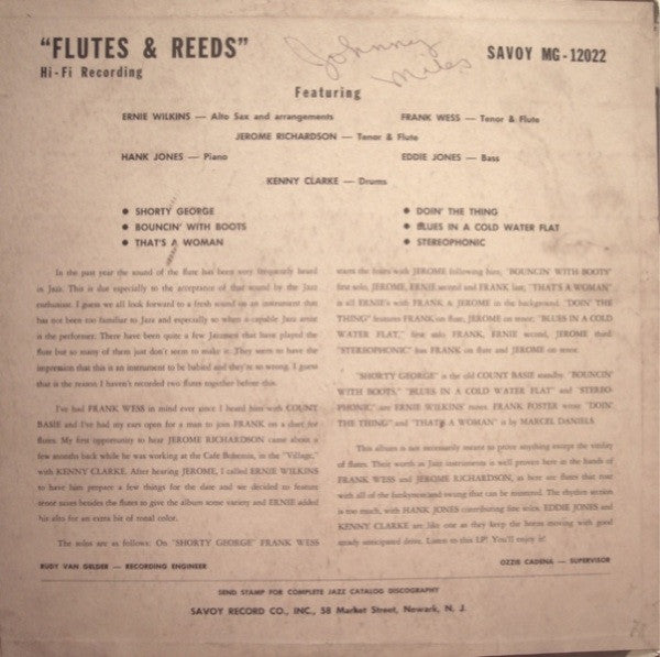 Ernie Wilkins / Frank Wess / Jerome Richardson / Hank Jones / Eddie Jones / Kenny Clarke ~ Flutes & Reeds (Vinyl) - Djungel & Jazz