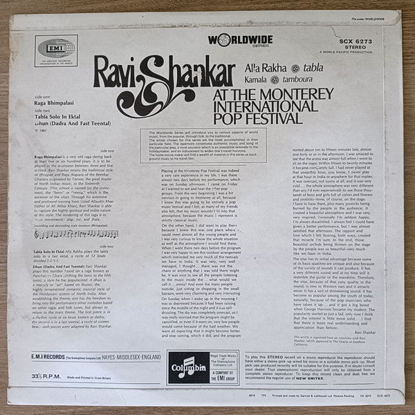 Ravi Shankar ~ Live At The Monterey International Pop Festival (Vinyl) - Djungel & Jazz