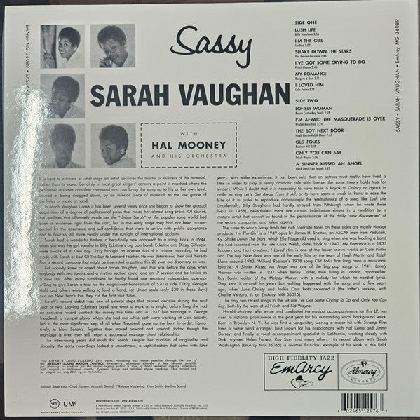 Sarah Vaughan ~ Sassy (Vinyl) - Djungel & Jazz