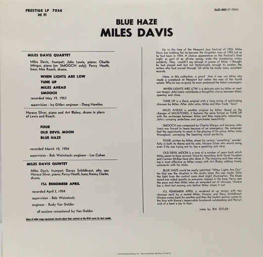 Miles Davis : Blue Haze (LP, Comp, Mono, RE)