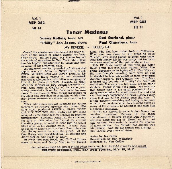 Sonny Rollins Quartet ~ Tenor Madness Vol. 1 (Vinyl) - Djungel & Jazz