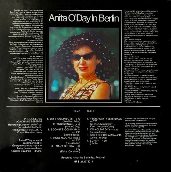 Anita O'Day ~ Anita O'Day In Berlin, Recorded Live At The Berlin Jazz Festival (Vinyl) - Djungel & Jazz