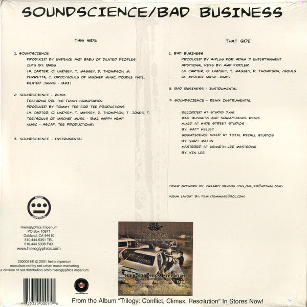 Souls Of Mischief : Soundscience / Bad Business (12")