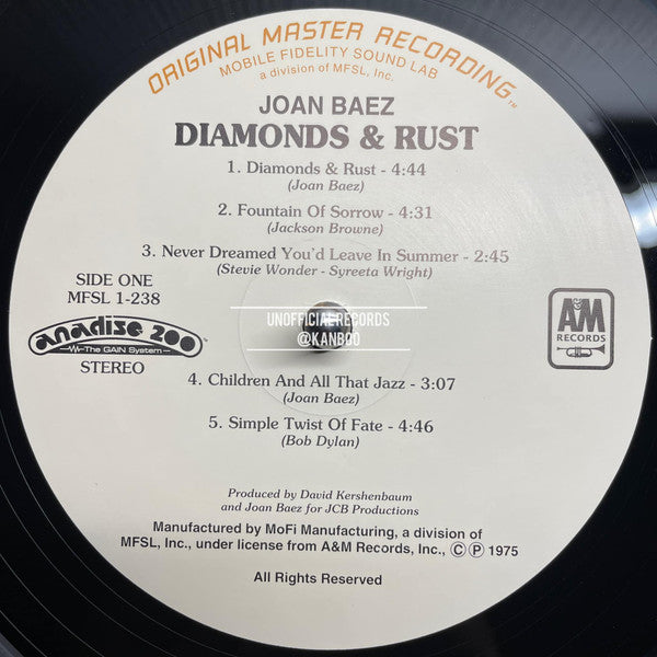 Joan Baez ~ Diamonds & Rust (Vinyl) - Djungel & Jazz