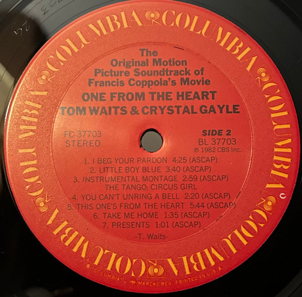 Tom Waits And Crystal Gayle : One From The Heart (The Original Motion Picture Soundtrack Of Francis Coppola's Movie) (LP, Album, Pit)